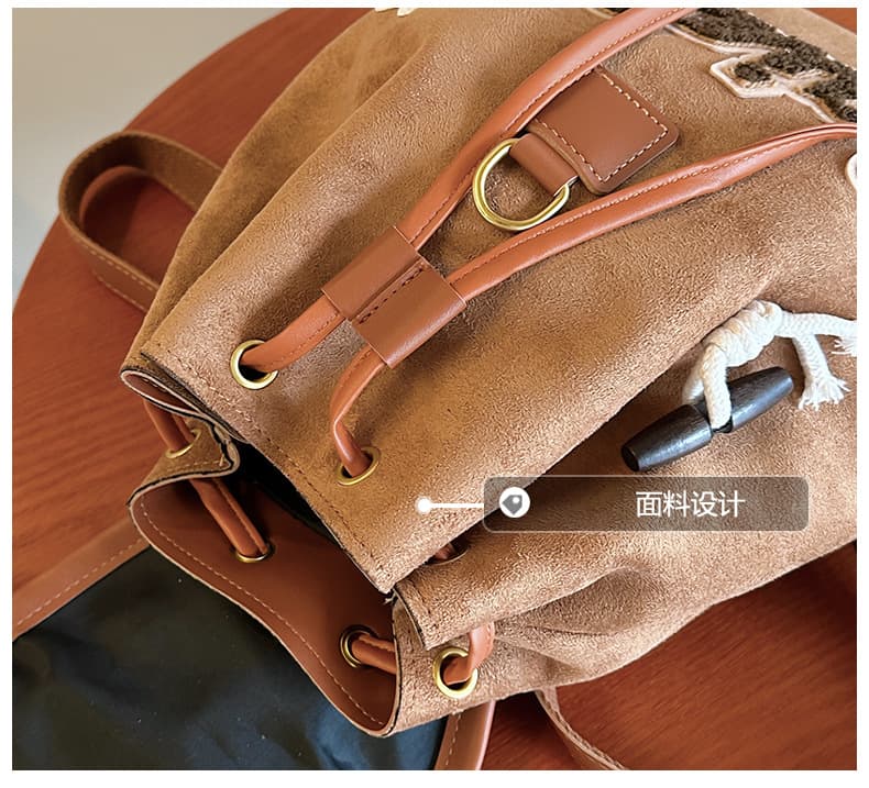 巾着 可愛い小熊刺繍入り巾着型リュックサック