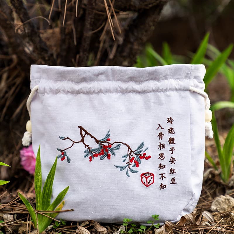 巾着 古風刺繍花鳥図柄巾着ポーチ