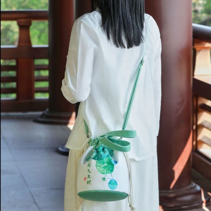 漢字刺繍入り巾着トートバッグ