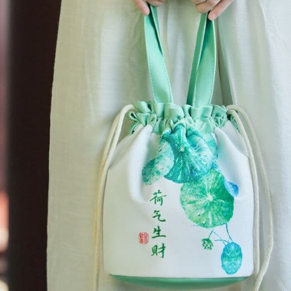 漢字刺繍入り巾着トートバッグ