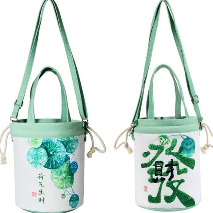 漢字刺繍入り巾着トートバッグ