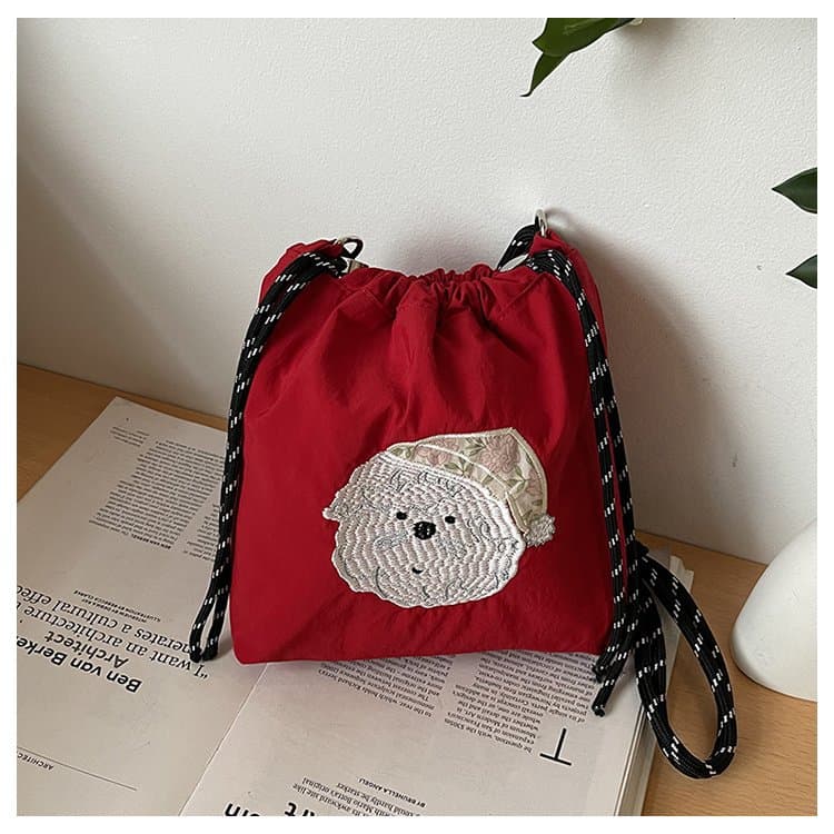 巾着 刺繍デザイン巾着ショルダーバッグ