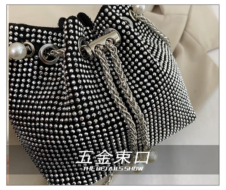 巾着 パール飾り付きラインストーン巾着ショルダー鞄