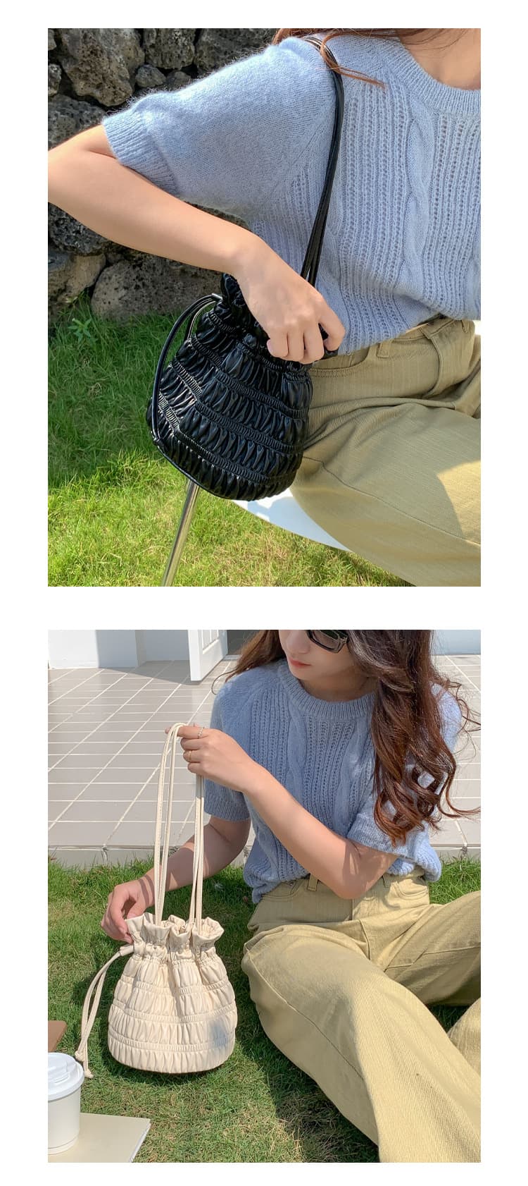 巾着 しわ加工ギャザー巾着ポーチ