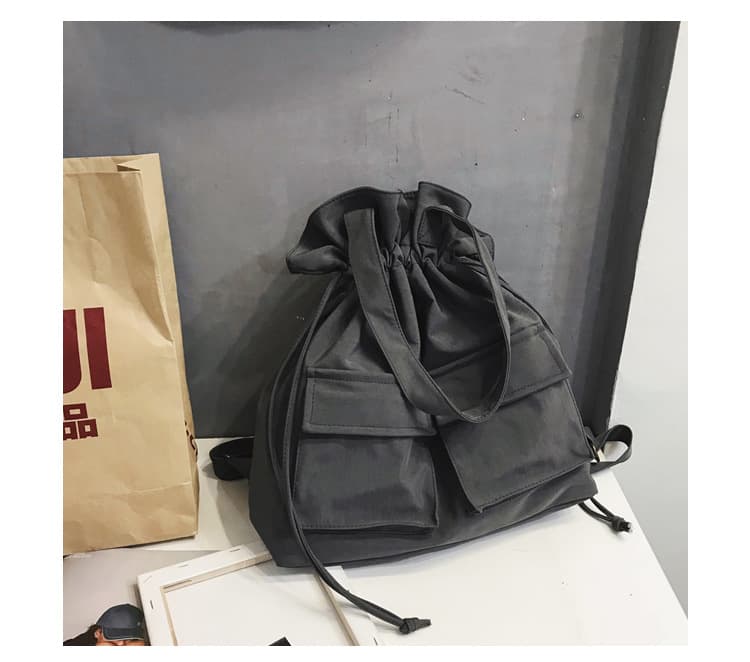 巾着 多機能ポケット付き巾着トートバッグ
