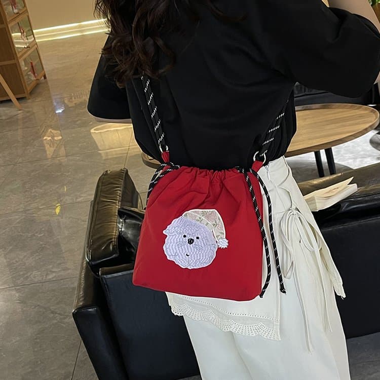 巾着 刺繍デザイン巾着ショルダーバッグ