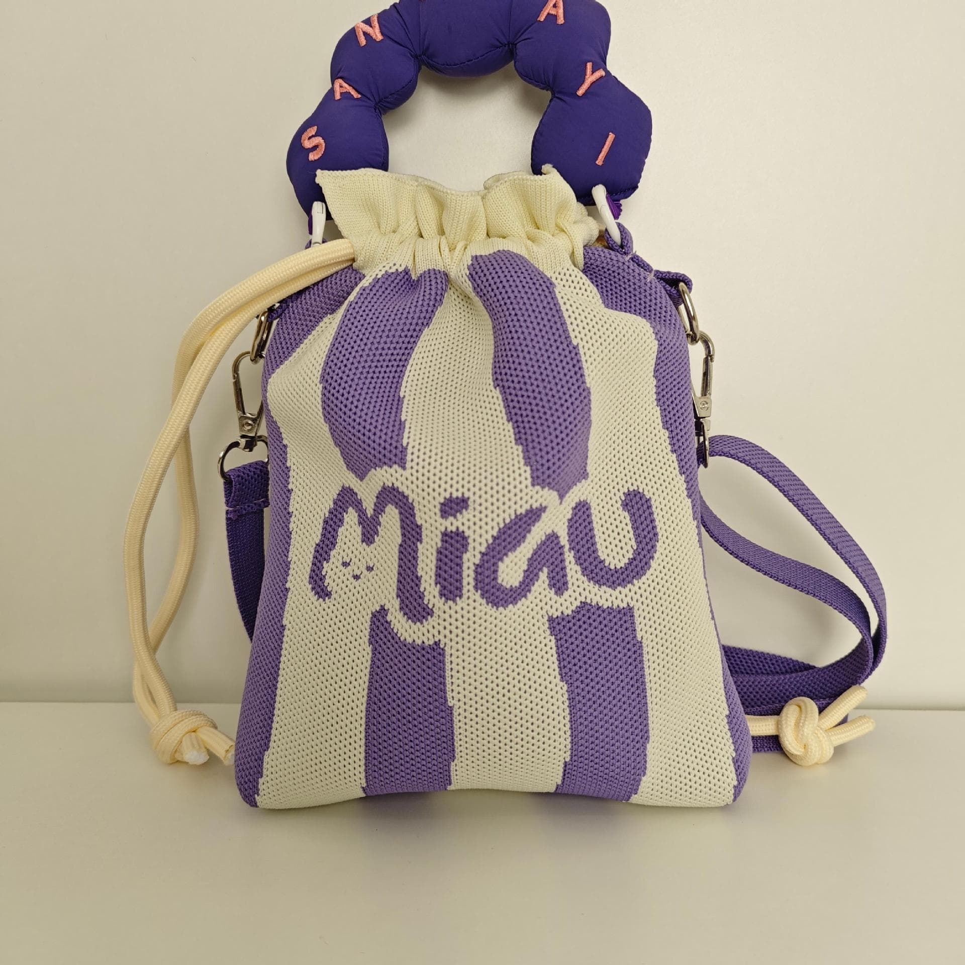 巾着 漢字刺繍デザイン持ち手付き巾着ポーチ
