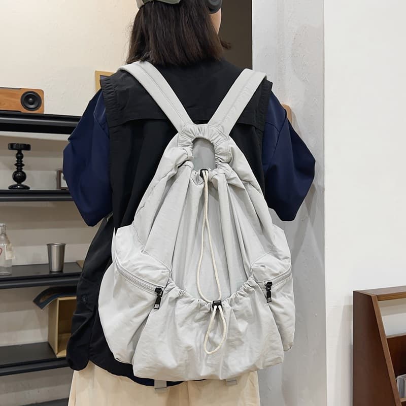 巾着 多機能ポケット付き巾着リュックサック