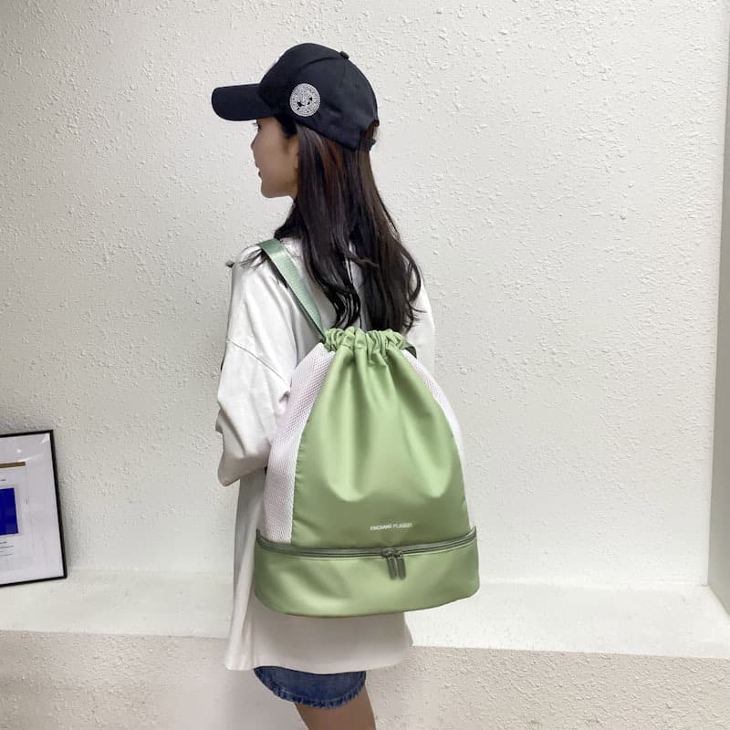 巾着 多機能ポケット付き巾着リュックサック