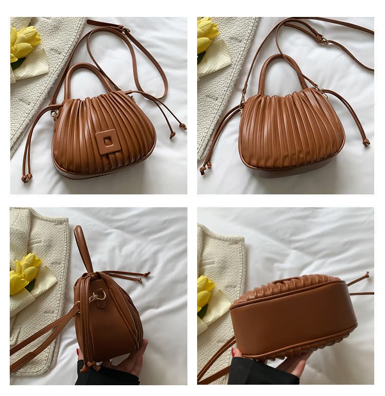 巾着 プリーツデザイン巾着型ショルダーかばん
