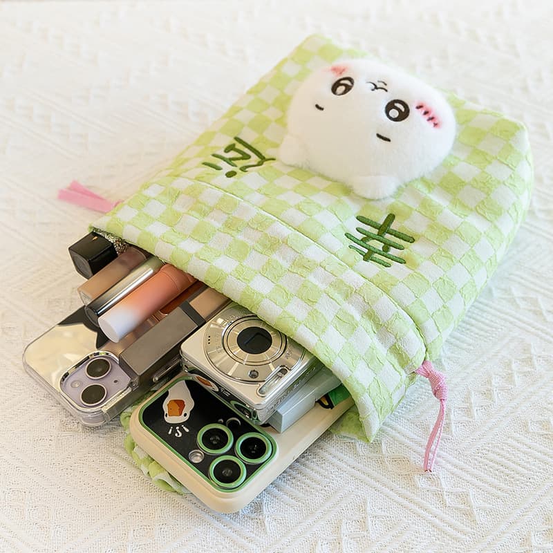 巾着 可愛い動物キャラクター刺繍入り巾着ポーチ