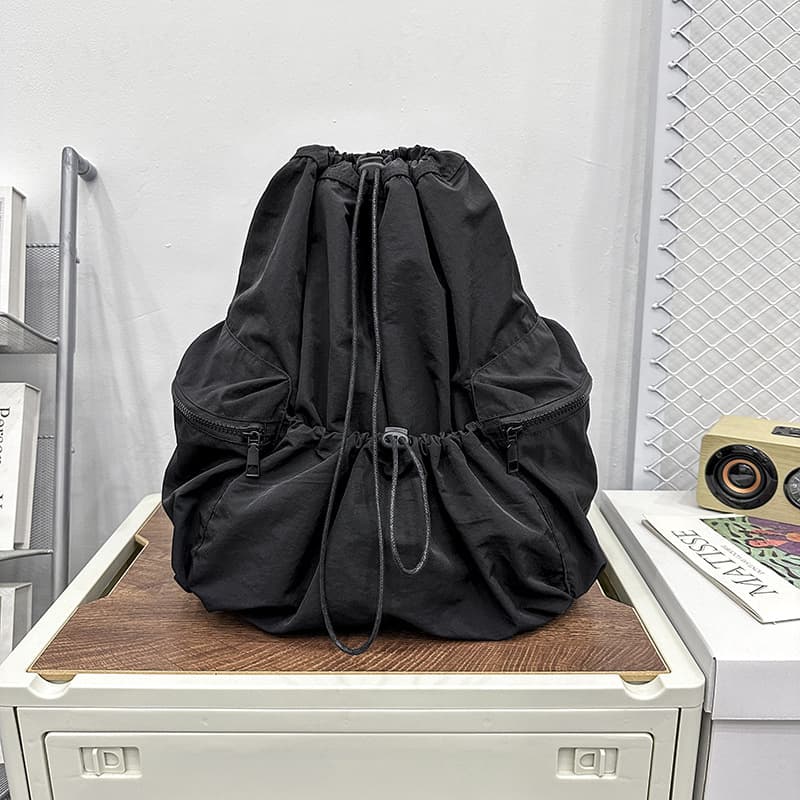 巾着 多機能ポケット付き巾着型リュックサック