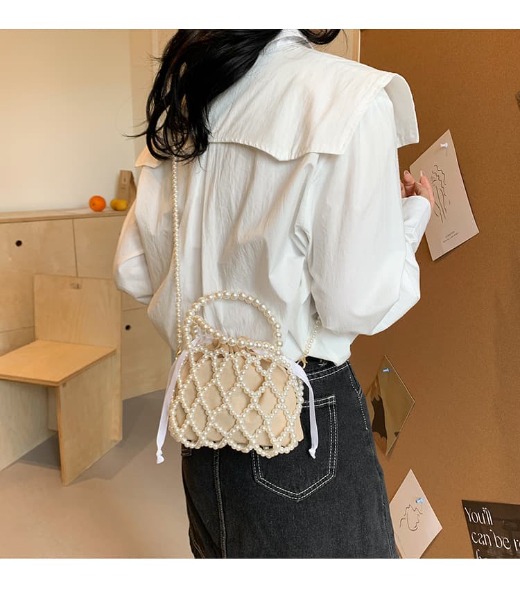 巾着 パール装飾巾着ショルダーバッグ