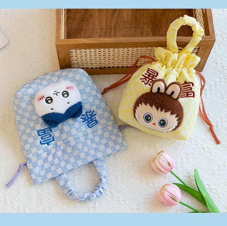 巾着 可愛い動物キャラクター刺繍入り巾着ポーチ