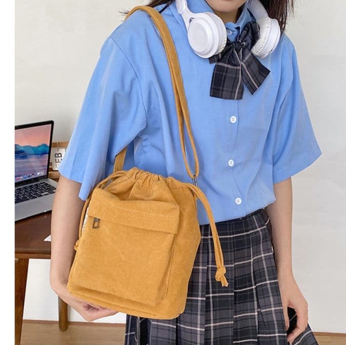 巾着 コーデュロイ素材巾着型ショルダー鞄