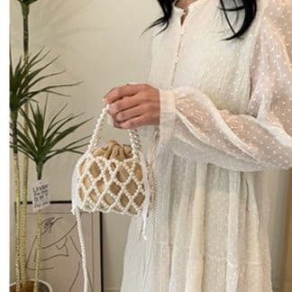 巾着 パール装飾巾着ショルダーバッグ