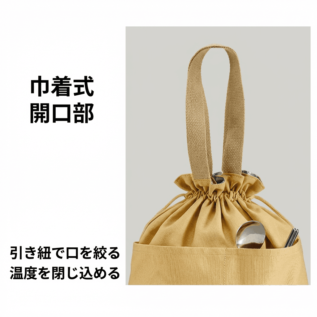 巾着 外ポケット付き持ち手巾着ポーチ