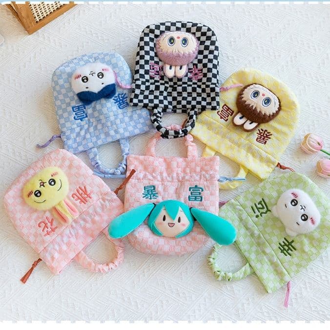 巾着 可愛い動物キャラクター刺繍入り巾着ポーチ