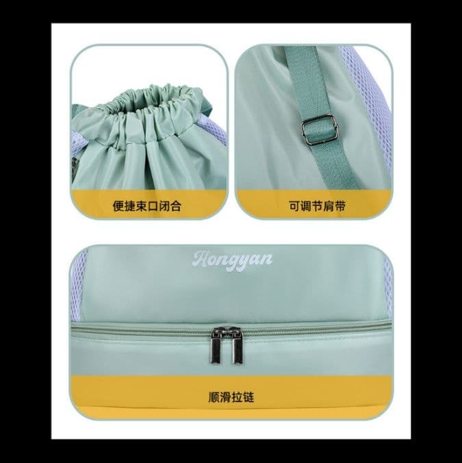 巾着 底部ファスナー付き二層式巾着リュック