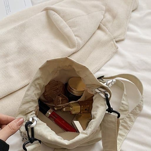 巾着 前ポケット付き巾着型ショルダーバッグ