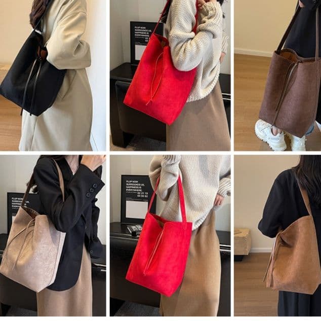 巾着 上品なレザー調巾着トートバッグ