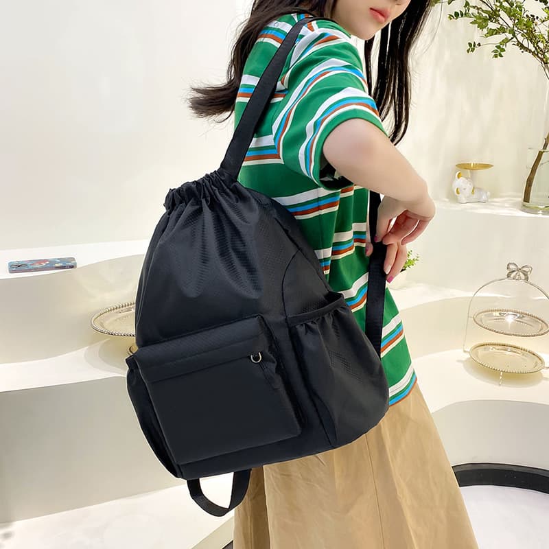 巾着 多機能ポケット付き巾着リュックサック