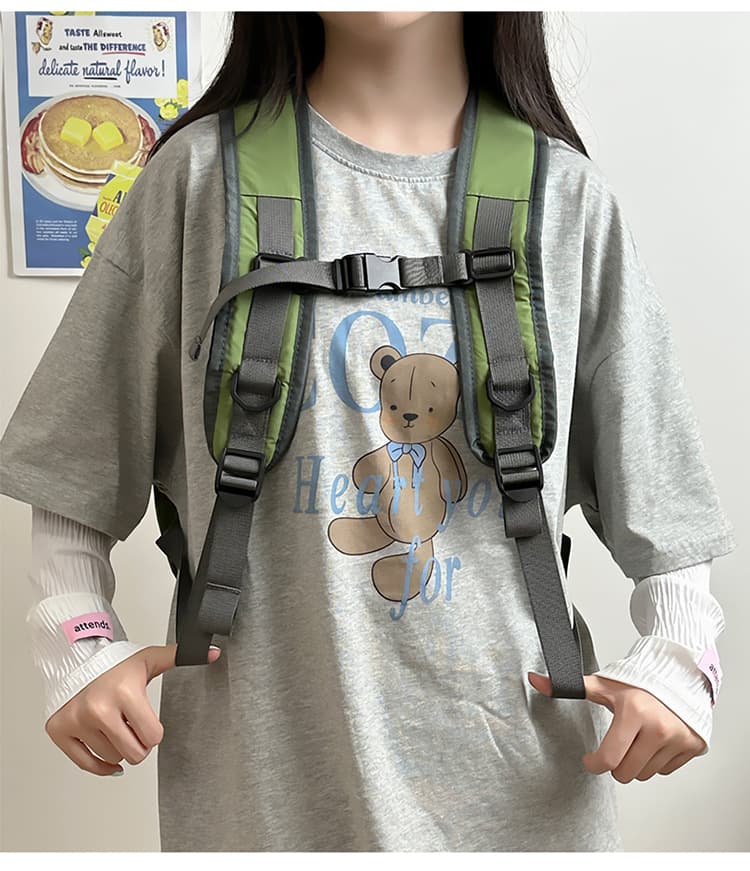 巾着 くまチャーム付き配色切替巾着リュック