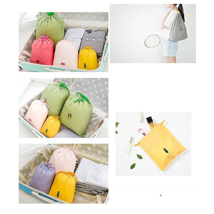 巾着 可愛い動物刺繍入り軽量巾着リュックサック