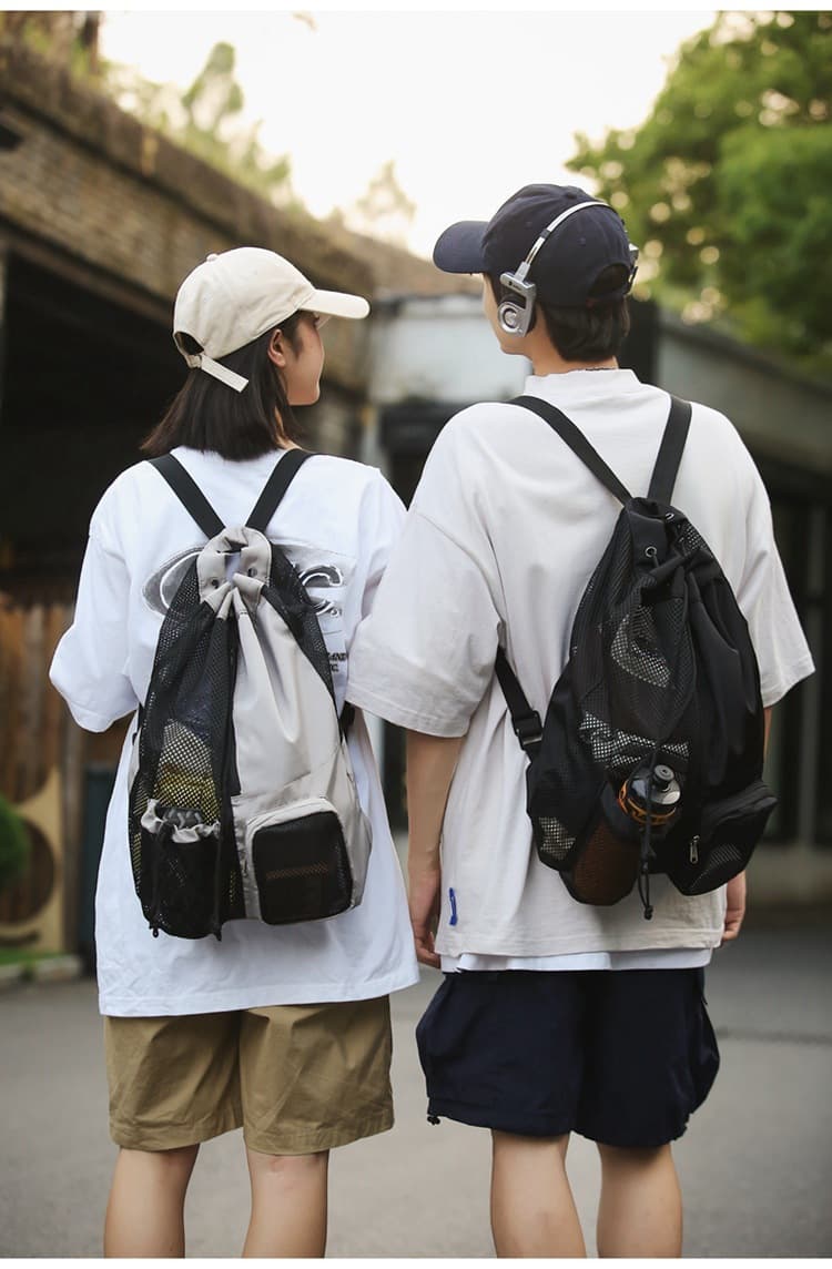 巾着 通気性抜群メッシュポケット付き巾着リュック