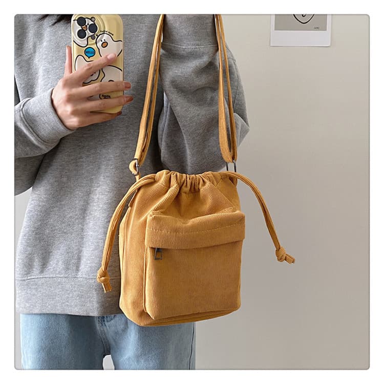 巾着 コーデュロイ素材巾着型ショルダー鞄