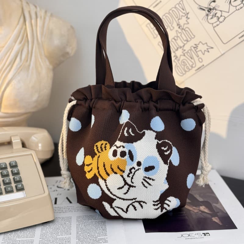 巾着 可愛いキャラクター刺繍の巾着ポーチ