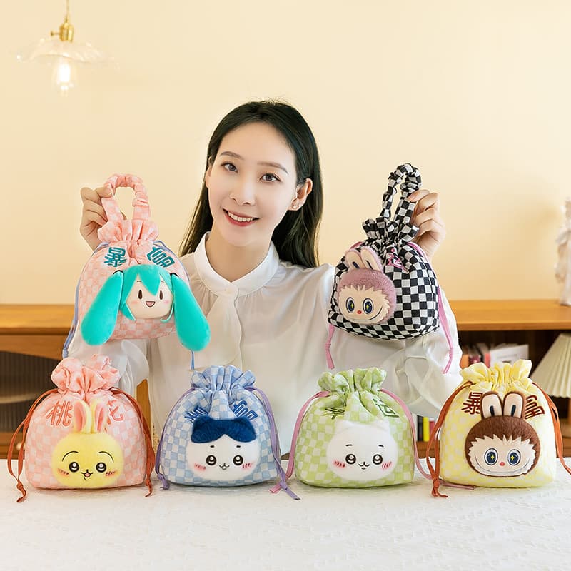 巾着 可愛い動物キャラクター刺繍入り巾着ポーチ