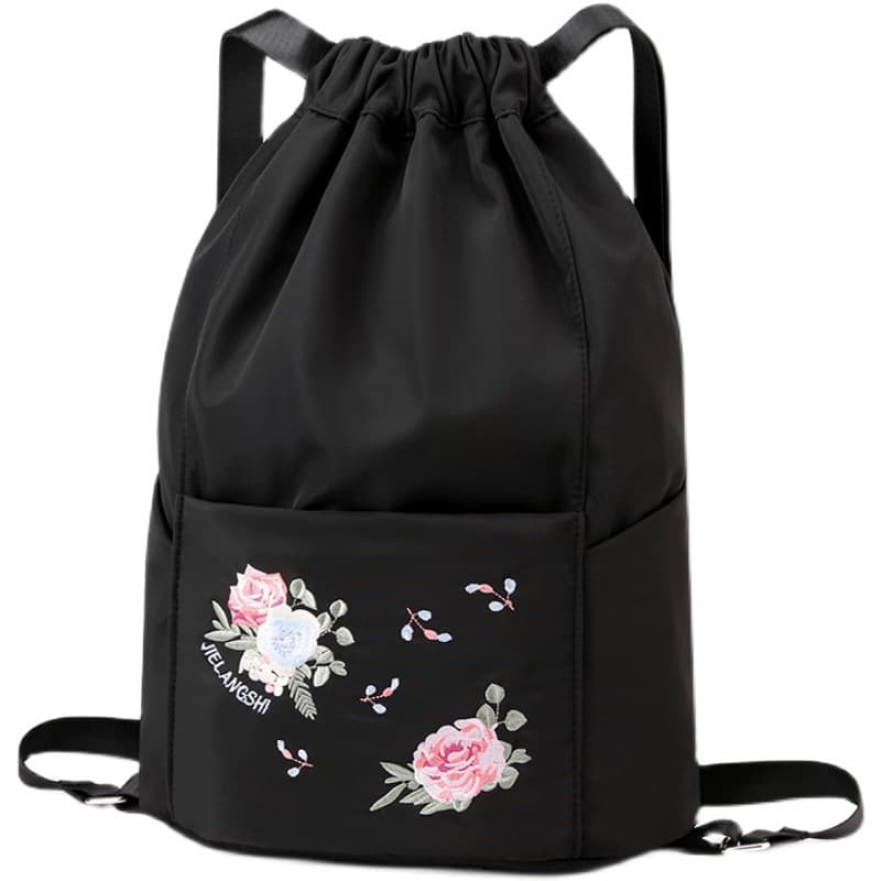 巾着 花柄刺繍入り巾着型リュックサック