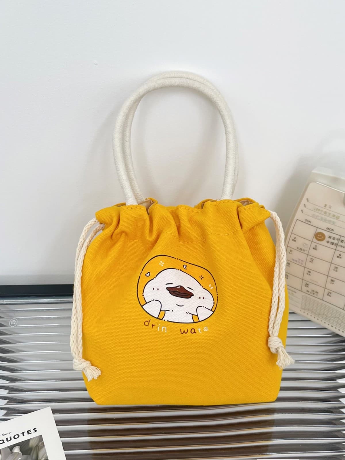 巾着 癒し系キャラクター刺繍入り巾着ポーチ