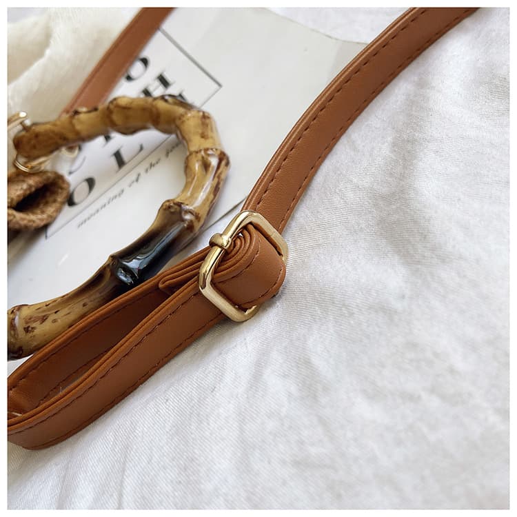 巾着 竹模様編み込み巾着ハンドルトート