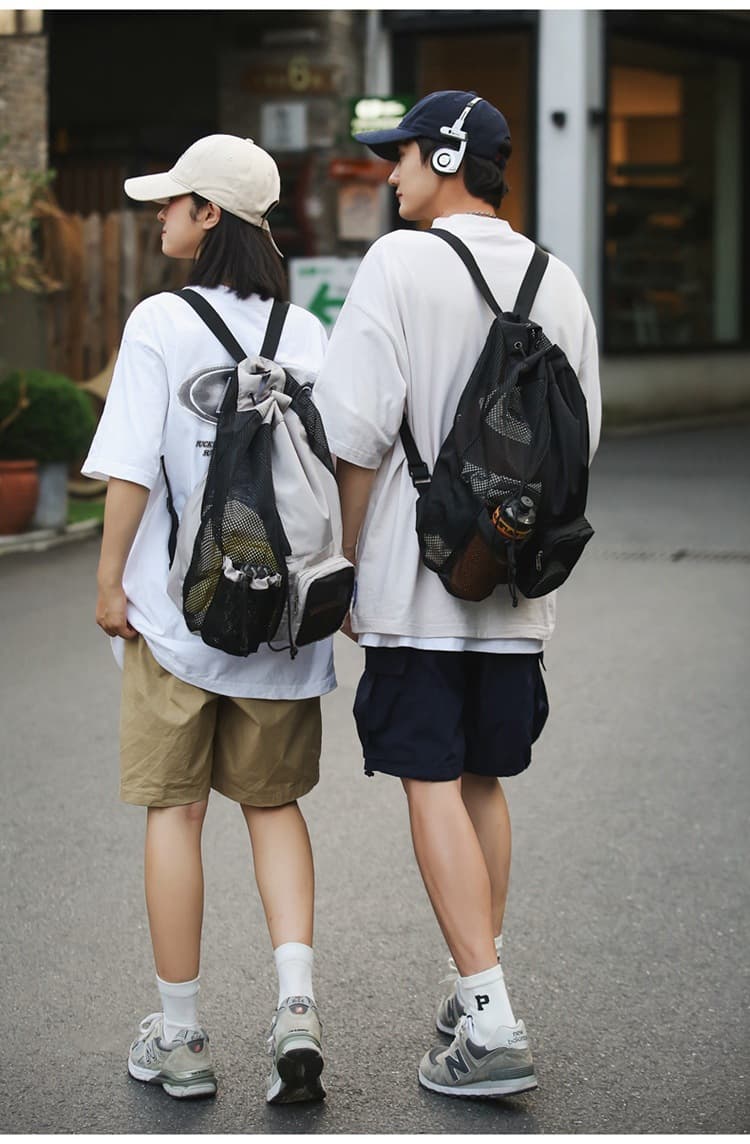 巾着 通気性抜群メッシュポケット付き巾着リュック